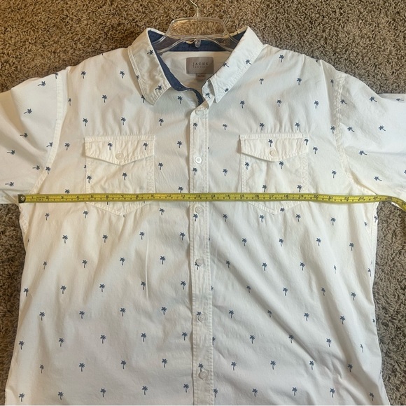 Men’s XL button up short sleeve white shirt with mini palm tree design print - Picture 5 of 12